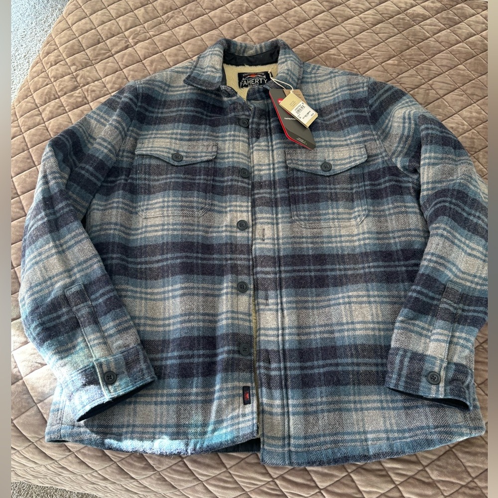 Faherty High Pile Fleece Lined Wool CPO Size Large